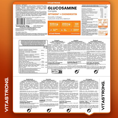 Glucosamin Chondroitin mit MSM, Kollagen und Hyaluronsäure, Zink, Selen, Mangan, Boswellia Vitastrong, Glucosamin Komplex MSM Supplement, Premium Qualität