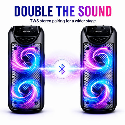 Tragbares Bluetooth-Karaoke-Lautsprechersystem, Dualer 3-Zoll-Subwoofer mit tiefem Bass, LED-Partylichter, UKW-Radio, TWS kabelloses Stereo, PA-Lautsprecher mit hoher Lautstärke, Outdoor-Bluetooth-Lautsprecher für Sommerpartys, Camping, Strand, Grillen, G