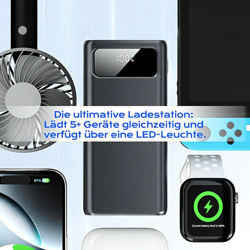 20.000 mAh Powerbank, 22,5W, PD USB-C Schnellladung, Externe Batterie mit 5 Ausgängen und 2 Eingängen, Kompatibel mit Smartphones, Tablets, etc. Schwarz