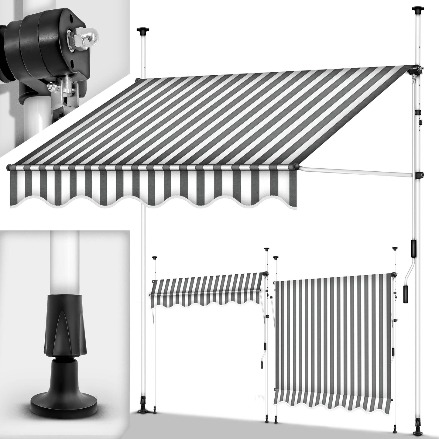 tillvex® Klemmmarkise Balkon mit Handkurbel | Balkonmarkise ohne Bohren | Markise UV-beständig & höhenverstellbar | Sonnenschutz Terrasse Wasserfest