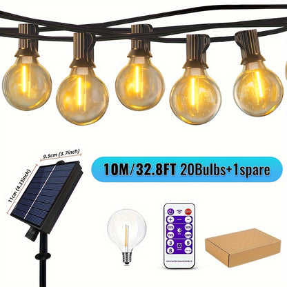 7m/9,5m/10m/12m/15,5m/17,25m G40 LED Solar-Lichterkette für den Außenbereich mit Fernbedienung, 8 Beleuchtungsmodi, IP65 Kunststoffbirne für Partys, Hochzeiten, Innen- & Außenbereich