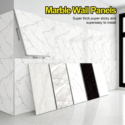 60/100er-Packung Selbstklebende Marmor Wandpaneele Set - Übergroße Weiße & Graue/Schwarze Marmorplatten, Abzieh- & Klebe-Entfernbare Vinylplatten, Badezimmer, Küche, Wohnzimmer - Glänzende Oberfläche, Einfache Installation/Entfernung