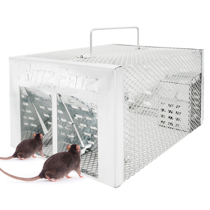 RatzFatz Lebendfalle Mausefalle, mit Doppeltür, aus Stahl und Eisen,302215cm, für Wühlmäuse, Hamster, Meerschweinchen, Mäuse, Ratten