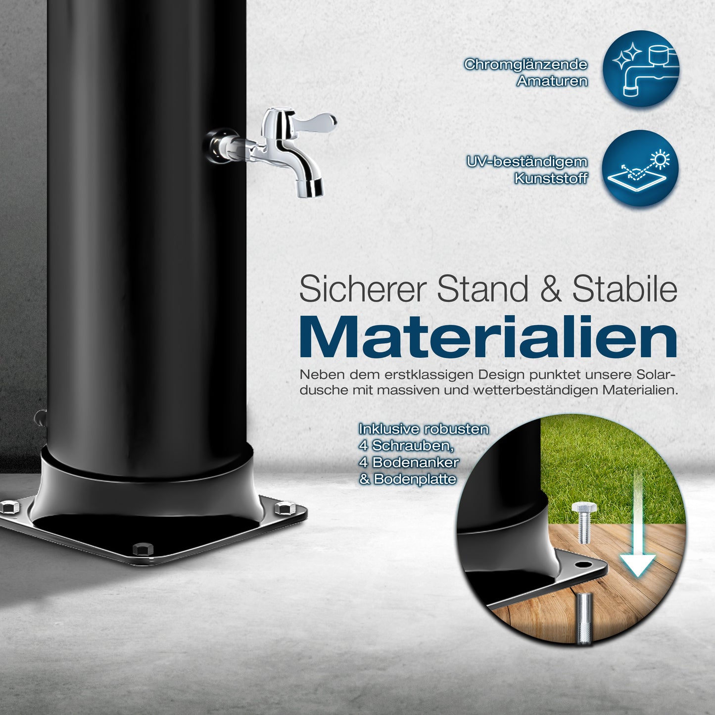tillvex® Solardusche 20 - 60 Liter inkl. Abdeckung Solar Gartendusche Solar für draußen Pooldusche Komplettset warmes Wasser Camping ohne Stromanschluss mit Wasserhahn Gartenschlauch-Anschluss
