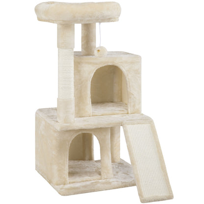 Costoffs Kratzbaum mit 2 Plüschhöhlen Katzenbaum Spielhaus Stabiler Katzenkratzbaum Spielball Spielbaum für Katzen Kratzmöbel