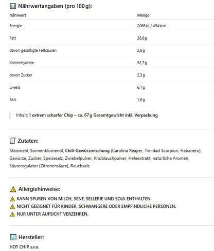 HOT-CHIP-Herausforderung – Der ultimative würzige Snack! 67 g reine Würzige für Tapfere – perfekt für Herausforderungen und Partys