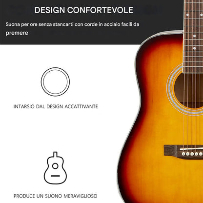 BAKAJI 41-Zoll Akustik-Elektro-Gitarre mit Verstärker, Gigbag, Saiten-Ersatzset, Plektren, Kabel und Gurt, Cutaway Folk-Gitarre in Sunburst-Farbe für Erwachsene und Anfänger