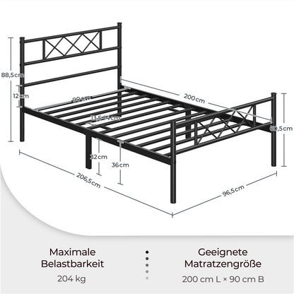 Costoffs Metallbett Einzelbett mit Lattenrost Moderner Bettrahmen mit Kopfteil 200 cm L × 90 cm B