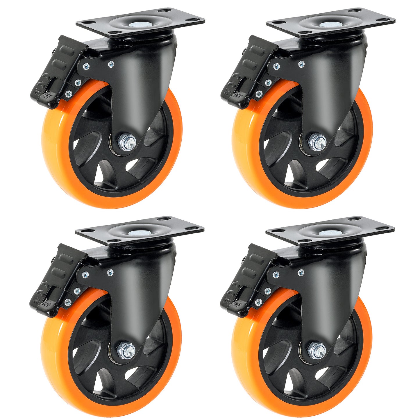 VEVOR Rollen, 5-Zoll Drehbare Plattenrollen, Set von 4, mit Sicherheits A/B Verriegelung Geräuschlose PVC-Rollen, Hochbelastbarkeit von 450 lbs pro Rolle, Nicht Markierende Rollen für Wagen, Möbel und Werkbank