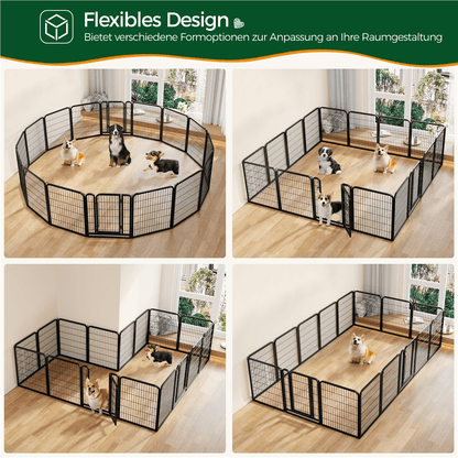 Costoffs 65 cm B × 80 cm H Welpenlaufstall mit Gitterelemente Faltbarer Hundelaufstall Gehege mit Tür & Bodenheringe Innen- & Außenbereich