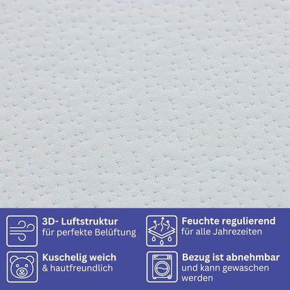 Kindermatratze Babymatratze Nora | 60x120cm, 70x140cm, 80x160cm, Höhe 12cm | Bezug waschbar & abnehmbar | punktelastischer Gelschaum | Jugendmatratze, Premium Bezug