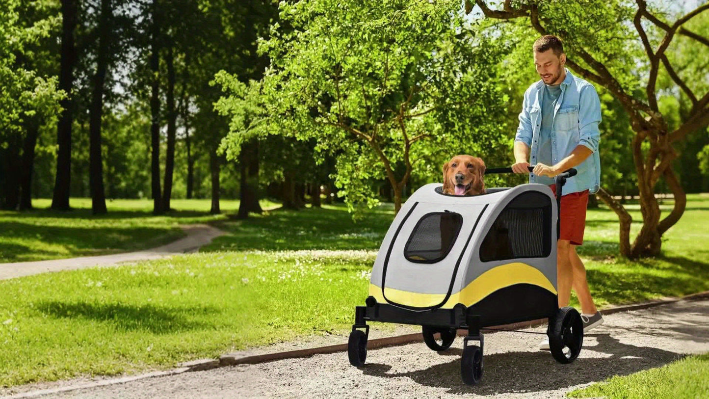 XXL faltbarer Hunde-Kinderwagen mit 4 Rädern, extra großer Kinderwagen mit abnehmbarer Trennwand, nur für einen großen Hund geeignet, Haustier-Reisekinderwagen, Hunde-Kinderwagen, Haustier-Jogger, Reise-Wagen, ein-Klick-Faltung, verstellbarer Griff, geeig
