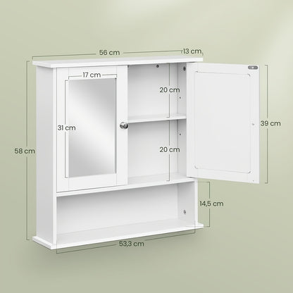 1-tlg. Badezimmerspiegel-Wandschrank, weißes MDF mit verstellbaren Regalböden, Türen, Badezimmermöbel-Set, stilvoller Stauraum für Badezimmer, Schlafzimmer oder Flur, einfache Montage, hochwertige Verarbeitung, 60x58x16cm