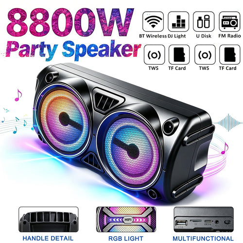 8800W Tragbarer PA Wireless Lautsprecher mit RGB-Beleuchtung und Kompaktem Subwoofer, Wireless/TWS Stereo Soundsystem, USB/FM Radio, Mikrofon-Eingang, geeignet für Partys, Karaoke, USB-Verstärker für Indoor-Musik, Geschenk für JBL