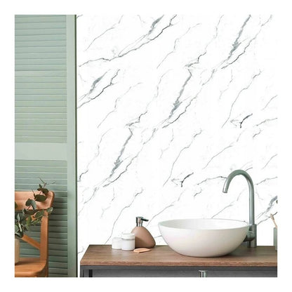 Selbstklebende PVC-Fliesen in Marmor-Optik, weiß, 10 Stück, 60×30 cm – starke, wasserdichte, glänzende Wandpaneele, schnelle Klebeharz-freie Installation, für Küche, Badezimmer, Flur, 1,8 m²