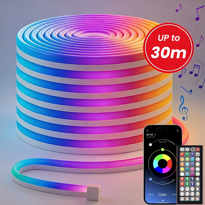 Outdoor RGB Neonlichter mit drei Leitungen, inklusive APP-  Fernbedienung, IP67 spritzwassergeschützt, farbverstellbar, synchronisiert mit Musikrhythmus, DIY-Design flexible Streifenlichter für Schlafzimmer, Gaming-Dekoration