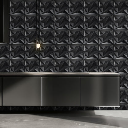 33-tlg. modernes 3D-Wandpaneel-System, eckige Paneele – schwarz-weiße abziehbare  aufklebbare Schindeln mit Klebeband, PVC-Kunststoffplatten für DIY-Akzentwände, Wohnzimmer, Schlafzimmer, Büro (Montage) 30x30cm (11,8''x11,8'') Abdeckung
