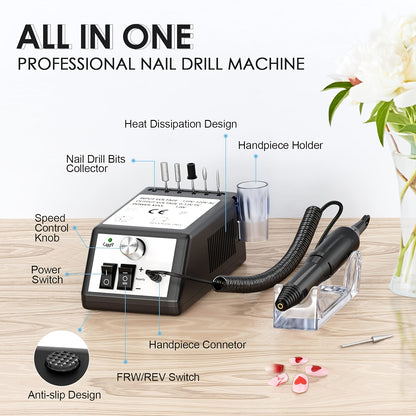 20000 U/min Tragbare Elektrische Nagelfräse mit 6 Fräsern  Schleifband, für Gel-Nägel, Maniküre & Pediküre Polieren Formen, Acrylnagel-Werkzeuge für Zuhause  Salon