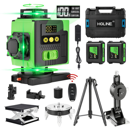 1 Set 16 Linien Laser Waterwaage 360 Automatisches Nivellieren, 4X360° Grüne Kreuzlinien Laser Waterwaage Werkzeug für Bau und Bilder Aufhängen, 4D Laser Waterwaage mit 2 Wiederaufladbaren Batterien