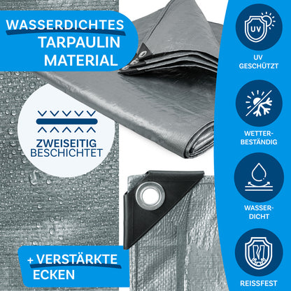 FLOORDIREKT Abdeckplane 140 g/m² - Reißfeste Schutzplane für jedes Wetter - mit Ösen - Wetterfest & Wasserdicht - für Garten, Camping, Bau & Outdoor - in 9 Farben & 12 Größen Erhältlich