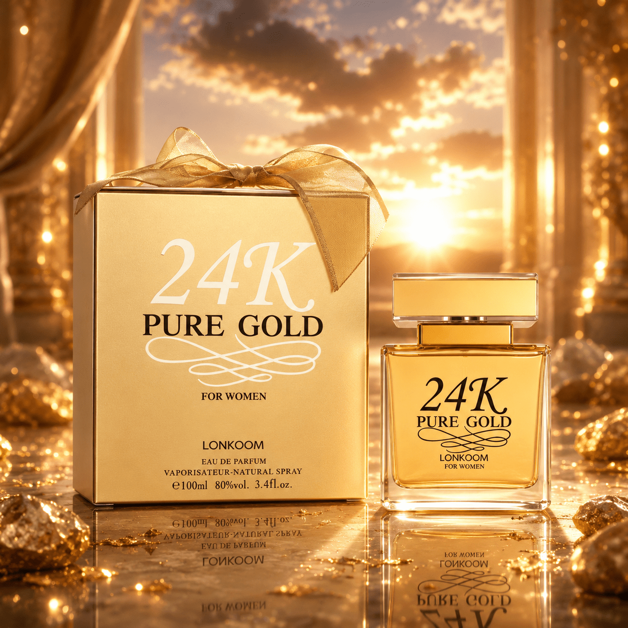 Eau de Parfum, 24K Reines Gold Damenparfüm von Lonkoom für Alltag und besondere Anlässe – Hauptansicht