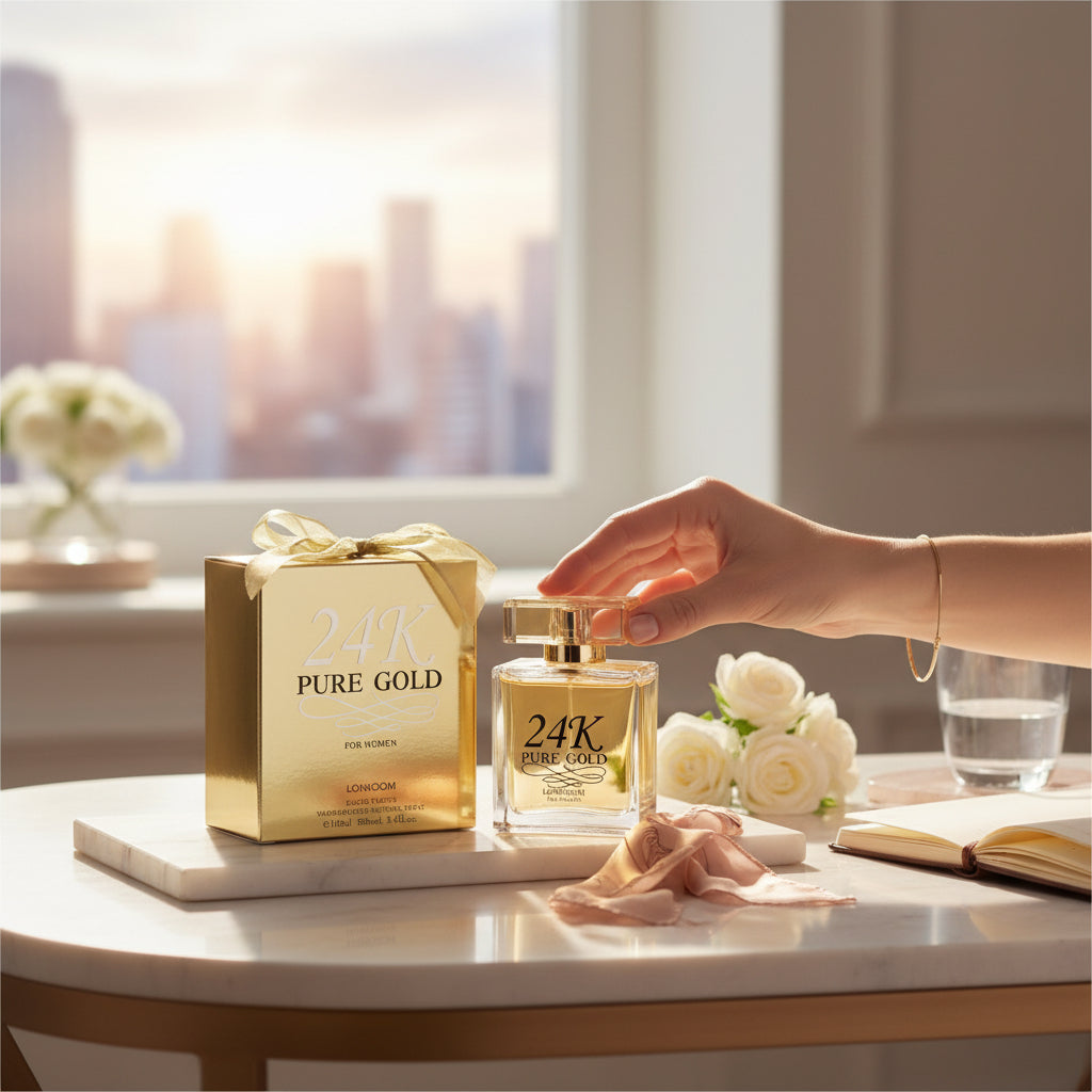 Eau de Parfum, 24K Reines Gold Damenparfüm von Lonkoom für Alltag und besondere Anlässe – Detailansicht 3