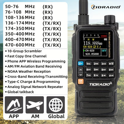 TIDRADIO H3 PLUS Amateurfunk-Handfunkgerät, Langstrecken-Sprechfunkgerät mit AM/FM, Kompatibilität mit kabellosen Kopfhörern, drahtlose Programmierung, wiederaufladbarer Akku, USB-C-Ladung, klare Gesprächsqualität, geeignet für Outdoor-Camping  Jagd