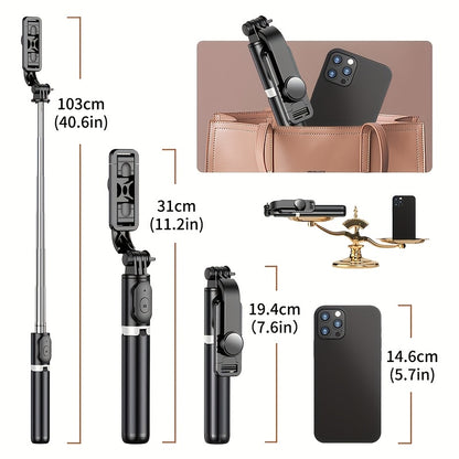 101,6 cm Einziehbarer Selfie-Stick, professionelles Bodenstativ für Live-Streaming, mit kabelloser Fernbedienung, 360°-Drehung, stabiles Anti-Shake-Design. Ideal für Reisevlogs & Outdoor für Live-Streaming. Kompatibel mit iPhone/Android-Smartphones