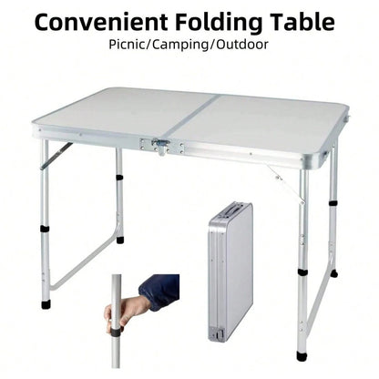 Campingtisch Klappbarer Aluminium Klapptisch, Leichter Gartentisch & Balkontisch, 3-fach Höhenverstellbar, Höhenverstellbarer, Tragbar, Faltbar, Picknicktisch, Campingtisch, Outdoor Tisch Weiß, 120 x 60 x 70/62/55 cm für Garten, Outdoor, Picknick, Camping