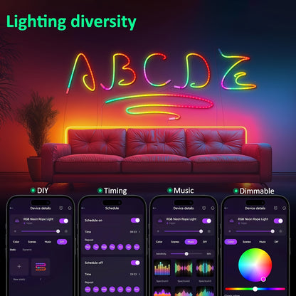 30m/20m/15m/10m/5m RGB Neonlichtstreifen mit Musik-Synchronisation, 24V flexibler Lichtstreifen mit App  Fernbedienung, Outdoor IP"67" Lichtstreifen, geeignet für Schlafzimmer, Zimmer  Außendekoration