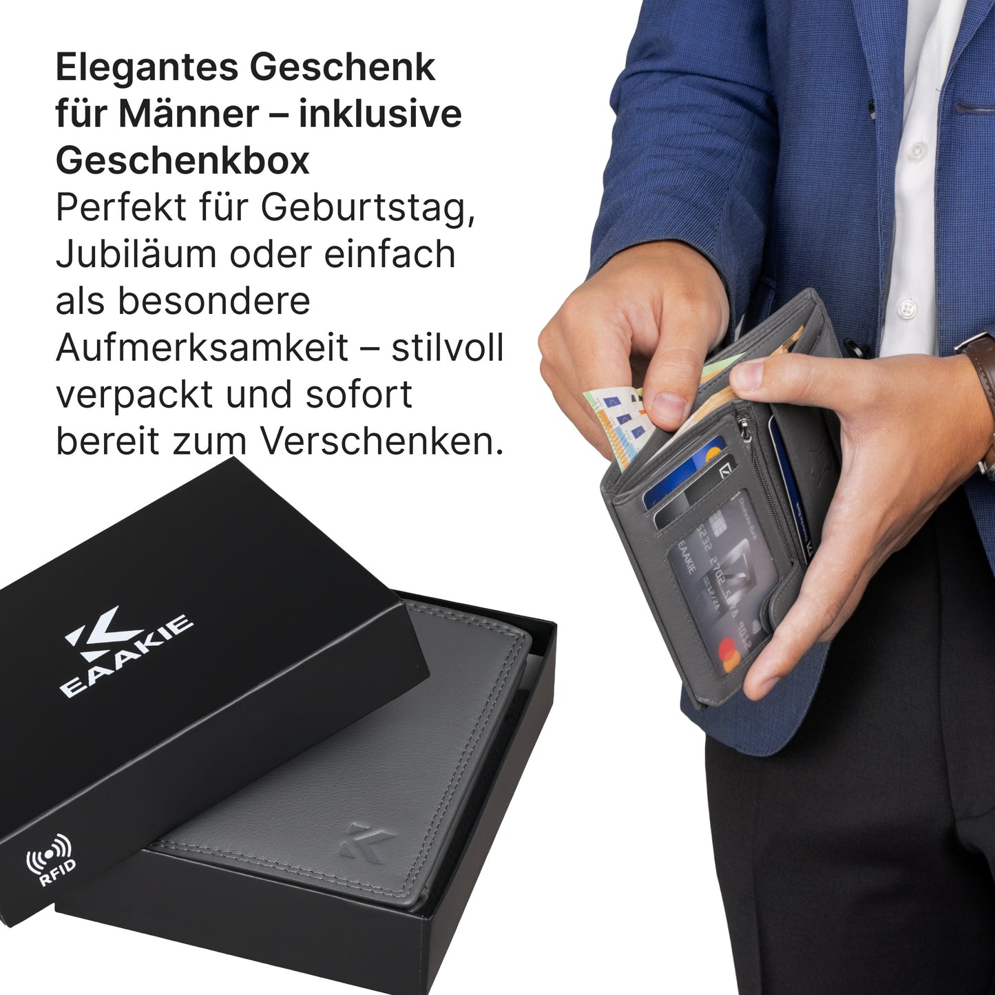 Leder Geldbörse Herren Portemonnaie RFID Hochformat Geldbeutel Echtleder Grau