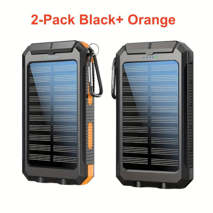 2er-Pack Solar-Ladegerät 20000mAh, tragbares Solar-Ladepanel mit dualem USB-Ausgang, externer Akku mit Schnellladung, integrierte LED-Taschenlampe, Notfallmodell für Wandern. (2er-Pack)