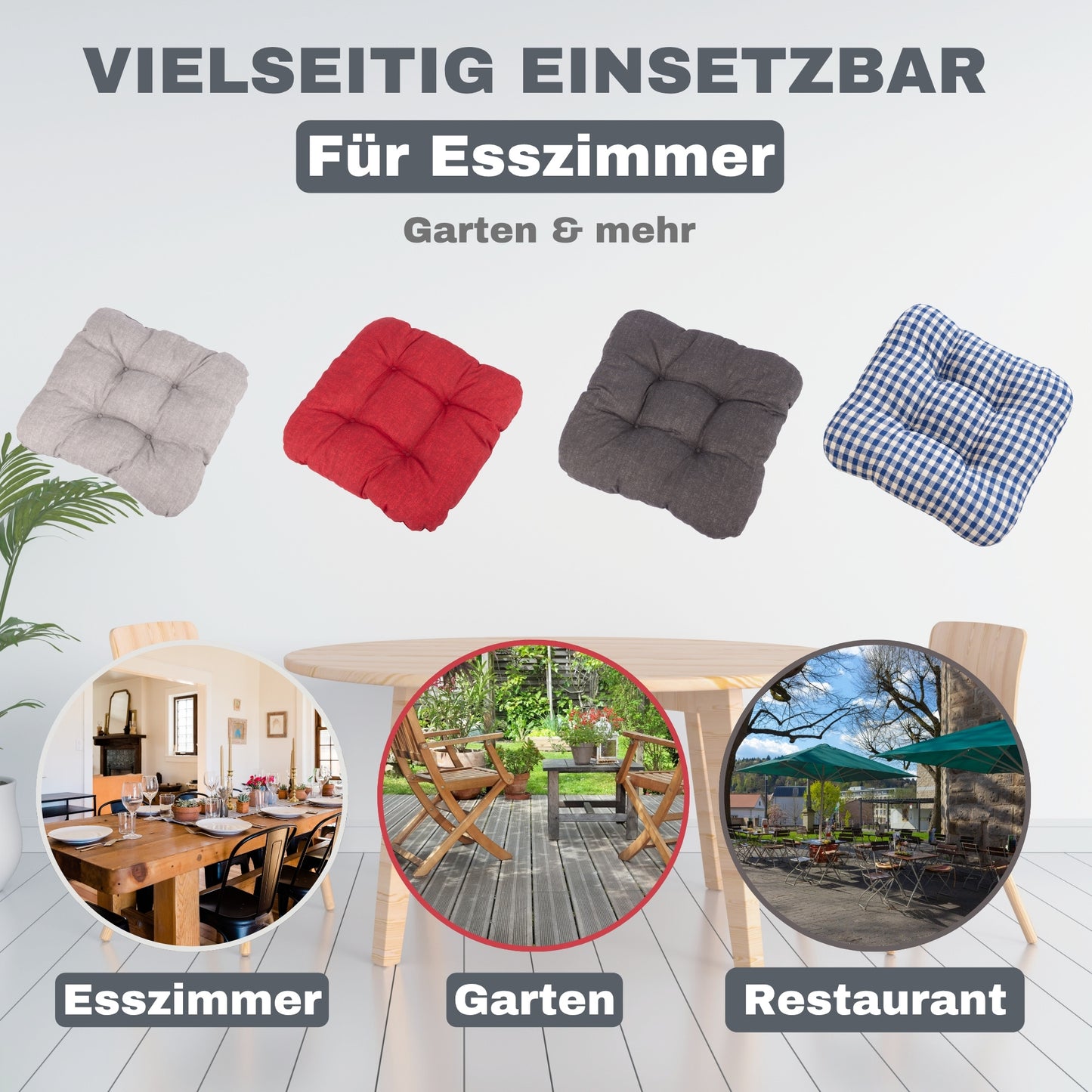 Stuhlkissen 4er Set Sitzkissen weich und bequem für Gartenstühle Camping Freizeit in Anthrazit Bordeaux Grau Blau/Weiß