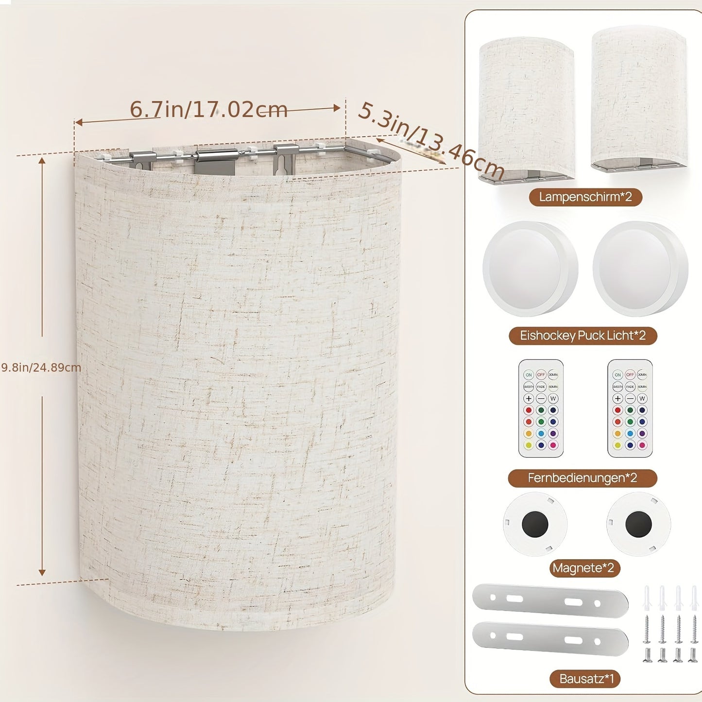 Set mit 2 RGBW Wandleuchten mit 16 Farben, Fernbedienung, Batteriebetrieb, Magnetmontage, ideal für Schlafzimmer und Wohnzimmer (Batterien nicht enthalten)