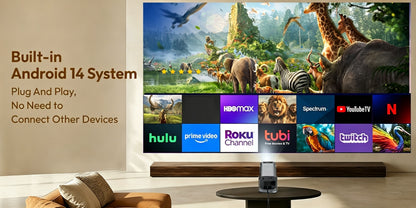 XGODY 2026 Tragbarer Projektor, mit Android 14, Dual WiFi6, 340 ANSI Lumen Helligkeit, Native 1280x720P HD, 4K Unterstützung, Geräuscharm, Flexibler 180° Projektionswinkel, Heimkino Mini Projektor