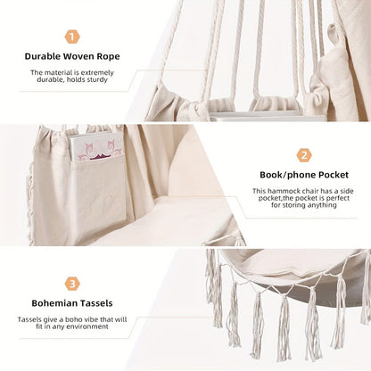 Outdoor Anti-Kipps Hängesessel mit Installationszubehör | Robuste & Stabile Hängematte für Terrasse und Garten, Polyester Oxford Gewebe, Nylonseil, Holzhalterung