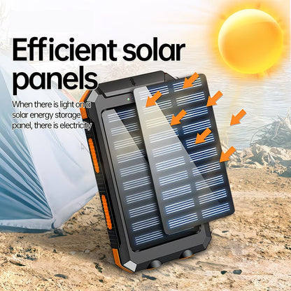 25800mAh Solar-Powerbank, tragbares Ladegerät Solar-Handy-Ladegerät mit 2 LED-Taschenlampen & Kompass, Akku-Pack-Powerbank für Outdoor, für Camping, Reisen, Smartphones