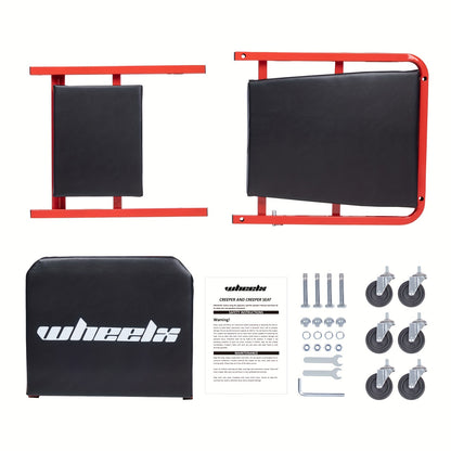Hochbelastbarer, faltbarer Mechaniker-Kreuzer und Rollhocker, Tragfähigkeit 154,22 kg, umklappbarer Z-Kreuzer für Garage und Werkstatt, professioneller Mechanikerhocker mit Rädern (1 Stk.)