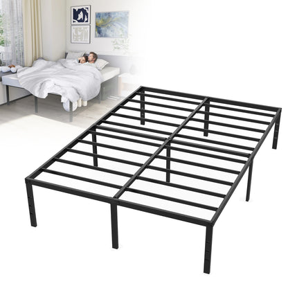 Moderner Metallbettrahmen, Plattformbett aus Metall, robuste Stahl-Lattenroste, Stauraum unter dem Bett für Schlafzimmer, Gästezimmer, Schwarz
