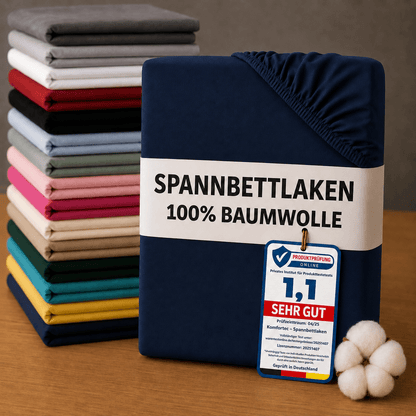 Spannbettlaken aus 100% Baumwolle mit Rundumgummi, Passend für Matratzen, Topper und Boxspringbetten