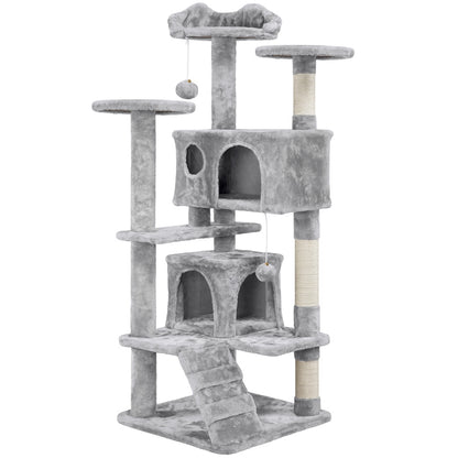 Costoffs Kratzbaum Katzenbaum 138 cm, Stabiler Katzenkratzbaum Katzenmöbel mit Spielkugel & Katzenhöhle, Kletterbaum für Katzen, Katzenhaus Kratzturm