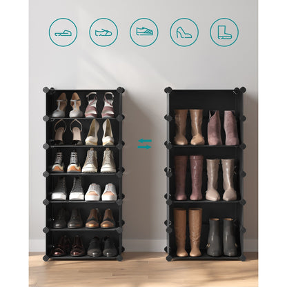 Schuhregal mit 10 Ebenen, Steckregal, Regalsystem, Schuh-Organizer, DIY-Regal, mit Tür, aus PP-Kunststoff