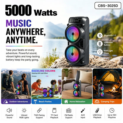8000W Lautsprecher, tragbare Karaoke-Box mit RGB-Lichtern, unterstützt TWS-Stereo-Pairing und Mikrofon, kompatibel mit TF-Karte/USB-MIC-FM, ideal für Partys, Outdoor, Camping, Ostern und Chinesisches Neujahr