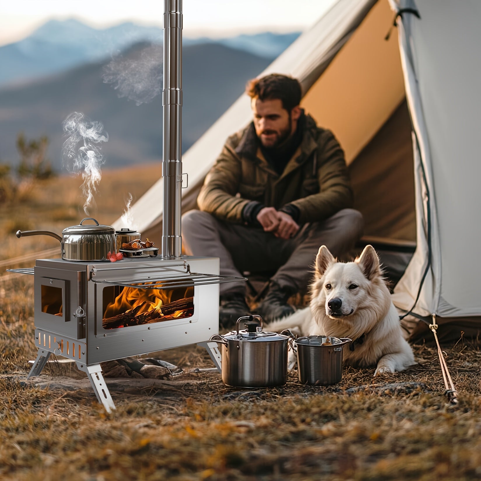 Edelstahl-Camping-Holzofen, Silbrig für Camping und Reisen – Detailansicht 4