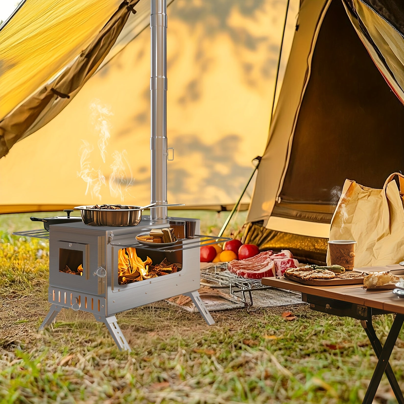 Edelstahl-Camping-Holzofen, Silbrig für Camping und Reisen – Detailansicht 6