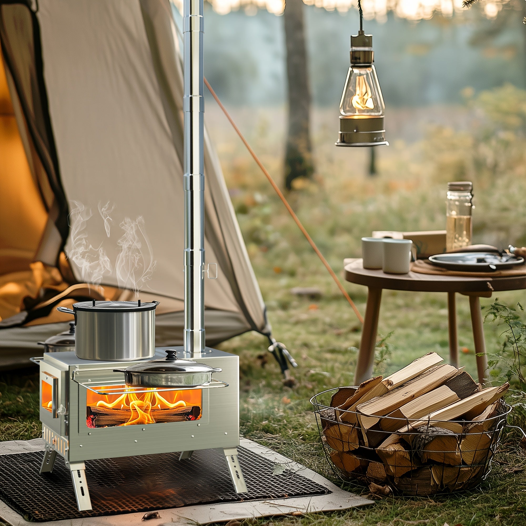 Edelstahl-Camping-Holzofen, Silbrig für Camping und Reisen – Detailansicht 7