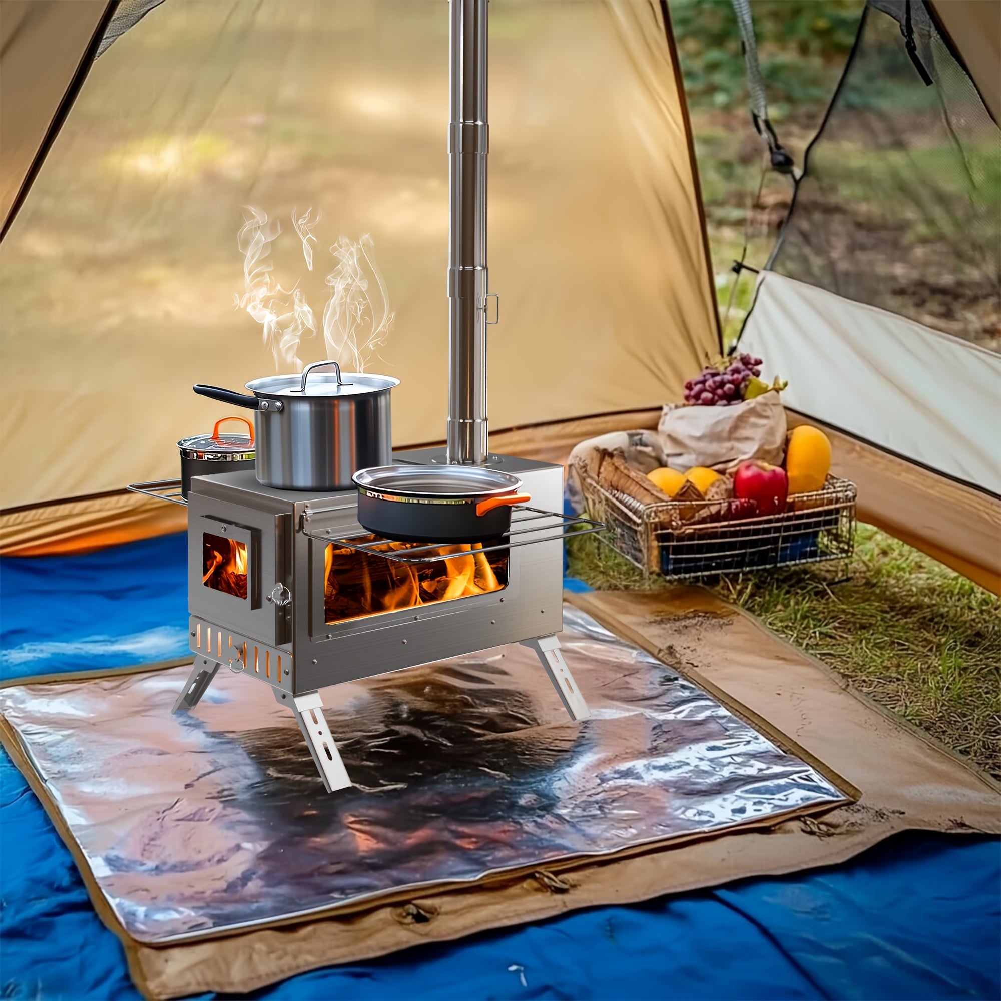 Edelstahl-Camping-Holzofen, Silbrig für Camping und Reisen – Detailansicht 8