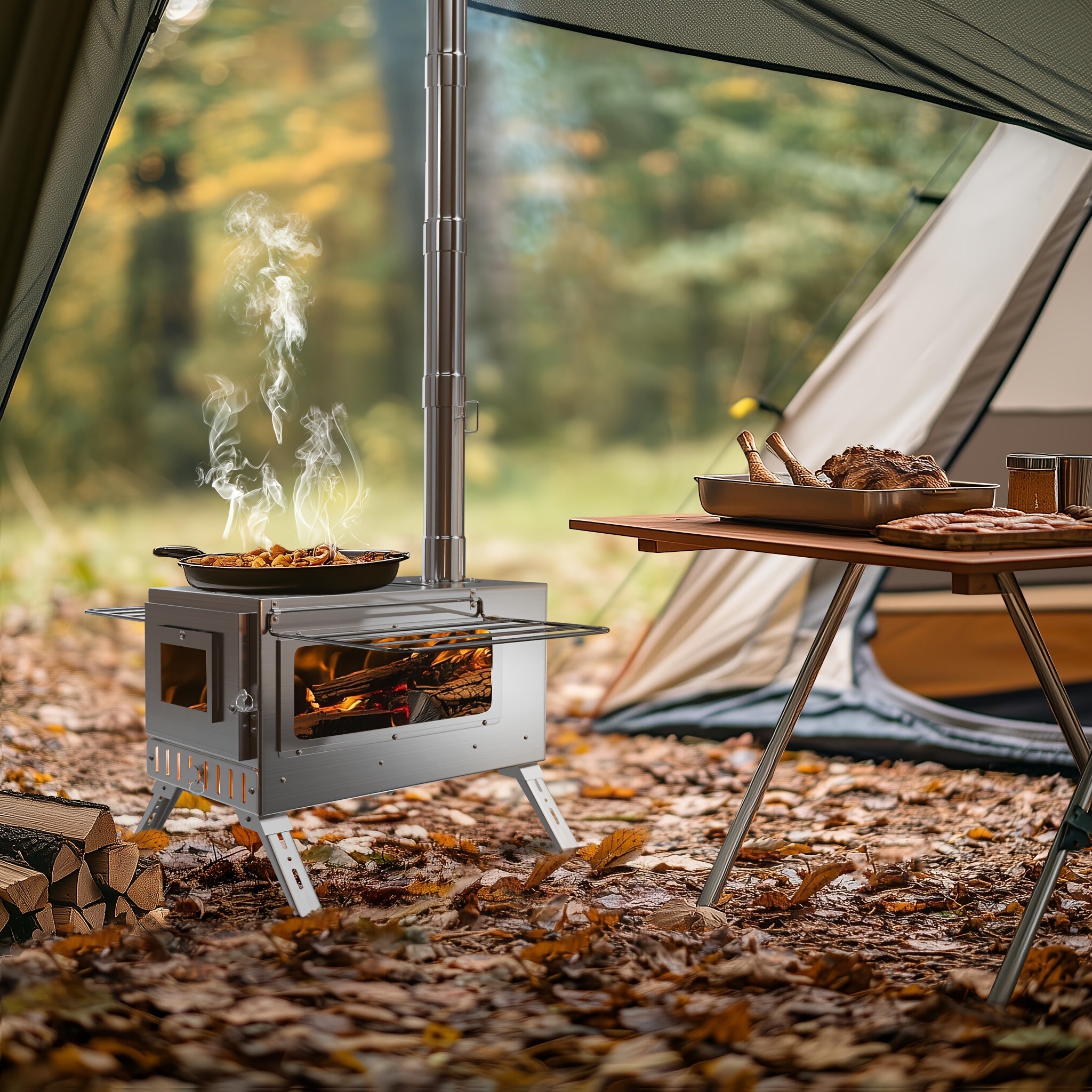 Edelstahl-Camping-Holzofen, Silbrig für Camping und Reisen – Detailansicht 10