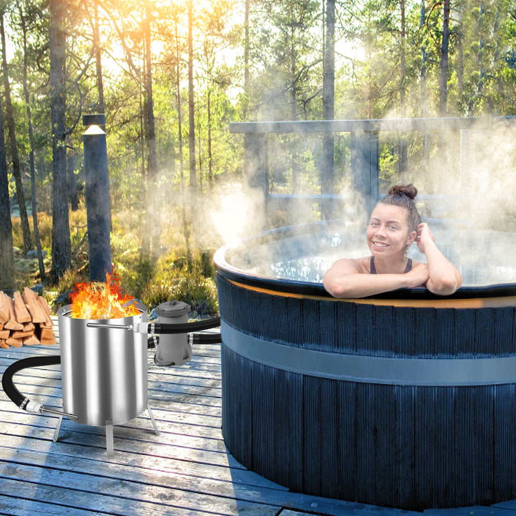 Edelstahl Feuerholz-Eimer Poolheizer, 38 mm für Außenpool-Wassererwärmung und BBQ-Grill – Detailansicht 2