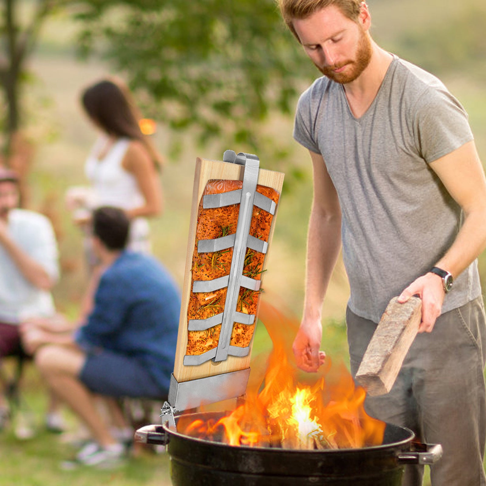 Edelstahl Flammen-Lachsbrett-Halter, verstellbar für Feuerschalen und Alltag – Detailansicht 7